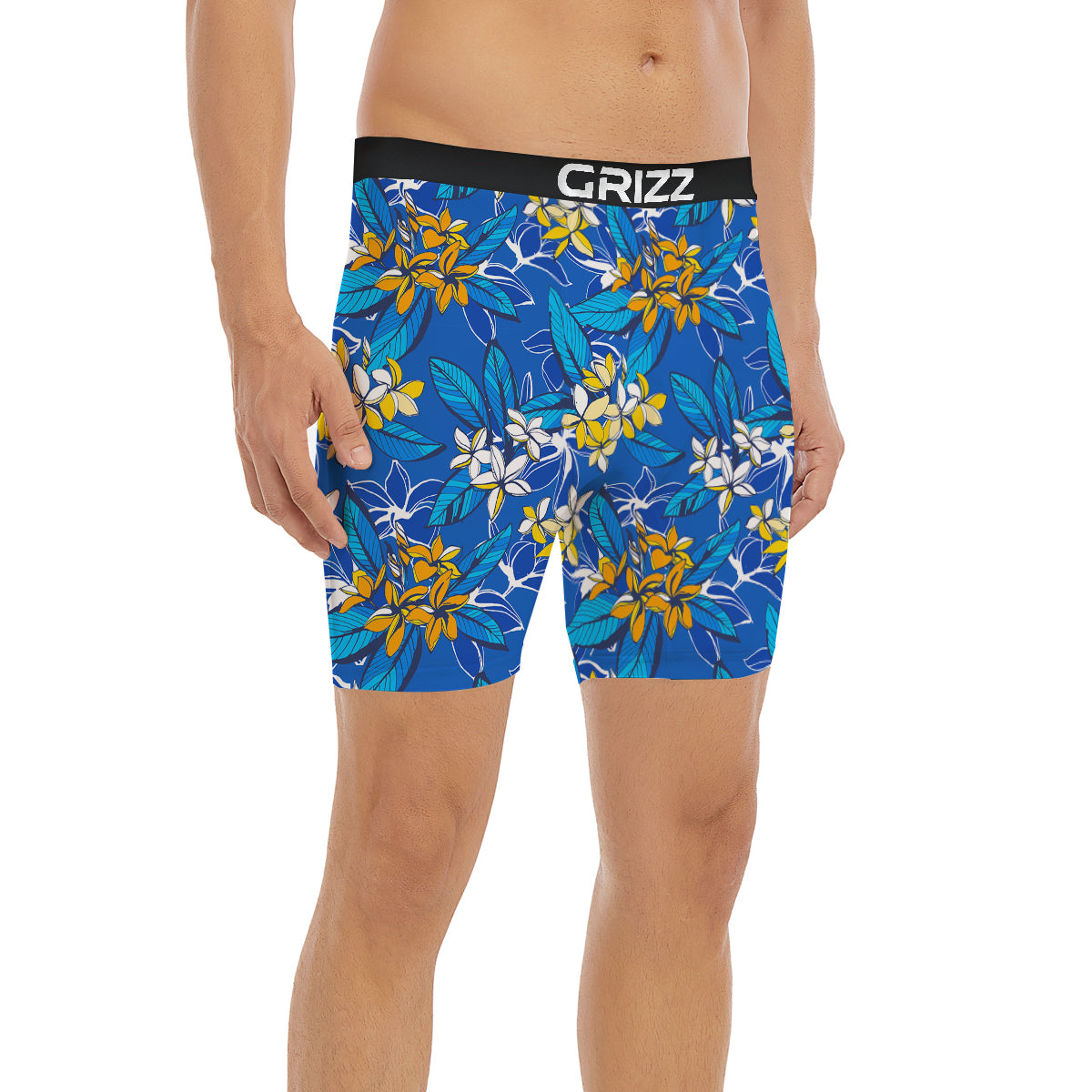 Plumeria Flower Yellow And White Blue Print Pattern Boxer Briefs-grizzshop
