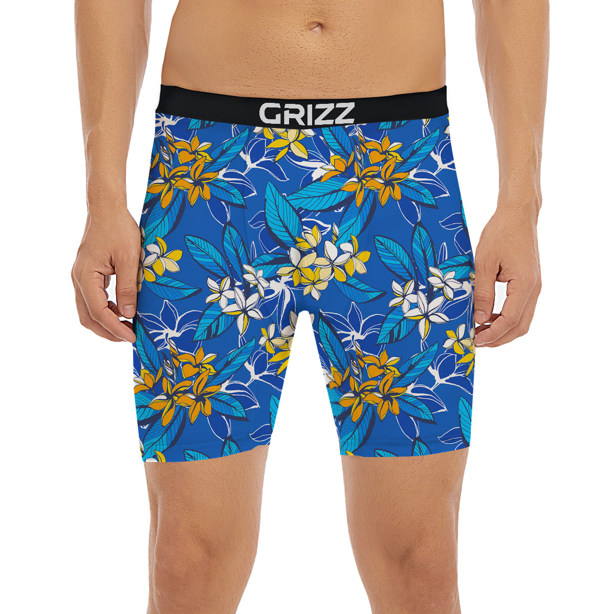 Plumeria Flower Yellow And White Blue Print Pattern Boxer Briefs-grizzshop