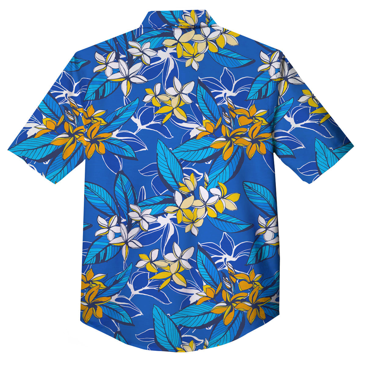 Plumeria Flower Yellow And White Blue Print Pattern Button Up Shirt-grizzshop
