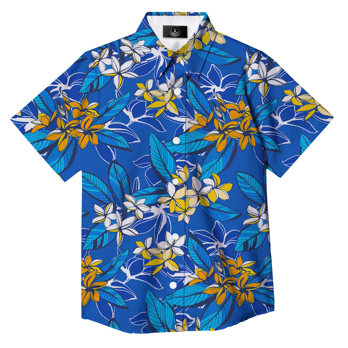 Plumeria Flower Yellow And White Blue Print Pattern Button Up Shirt-grizzshop