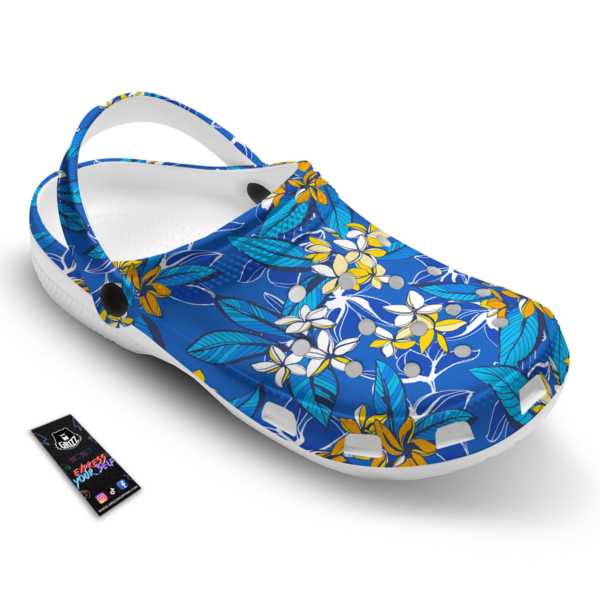 Plumeria Flower Yellow And White Blue Print Pattern Clog-grizzshop