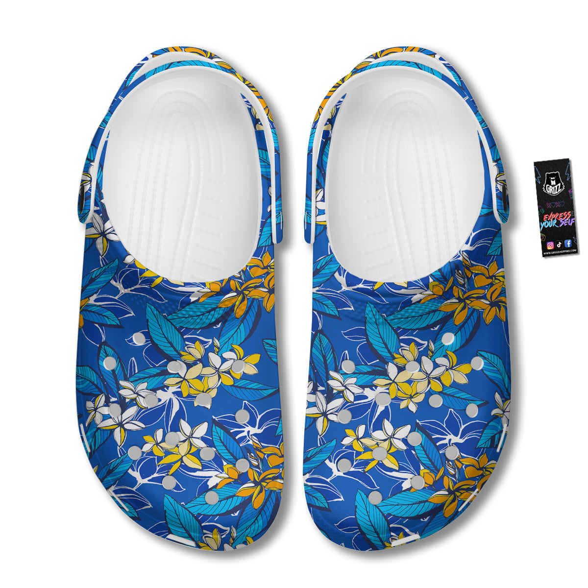 Plumeria Flower Yellow And White Blue Print Pattern Clog-grizzshop