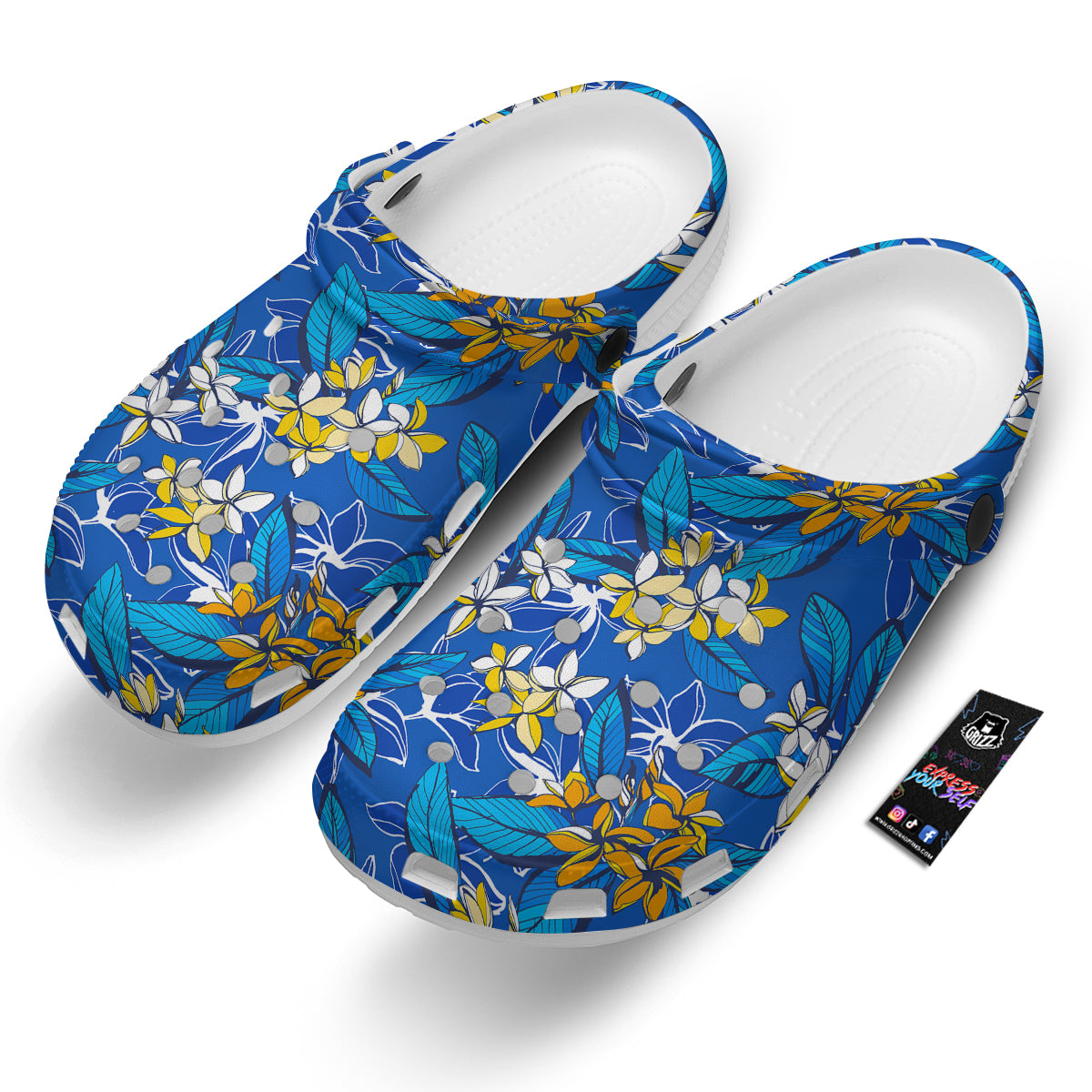 Plumeria Flower Yellow And White Blue Print Pattern Clog-grizzshop