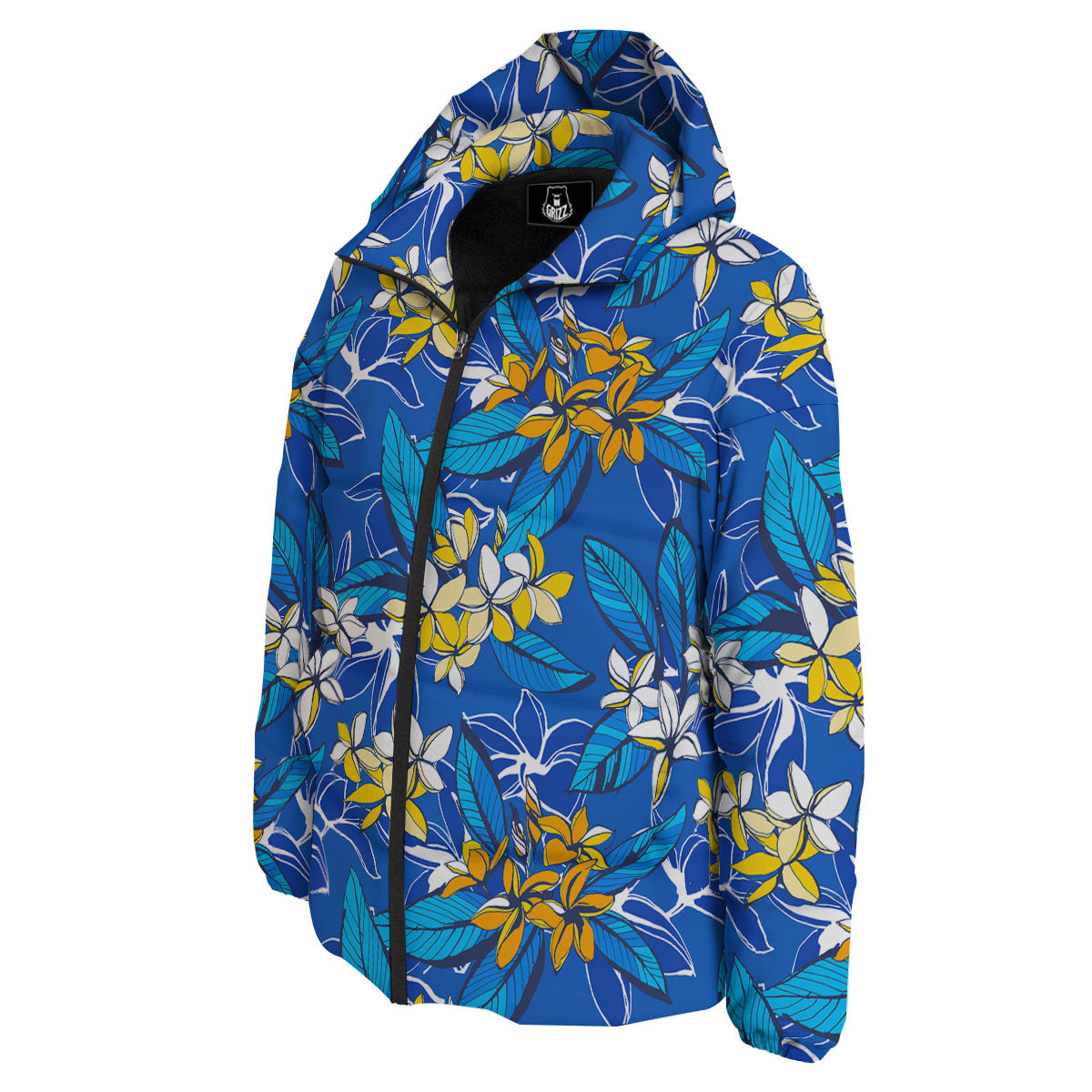 Plumeria Flower Yellow And White Blue Print Pattern Down Jacket-grizzshop