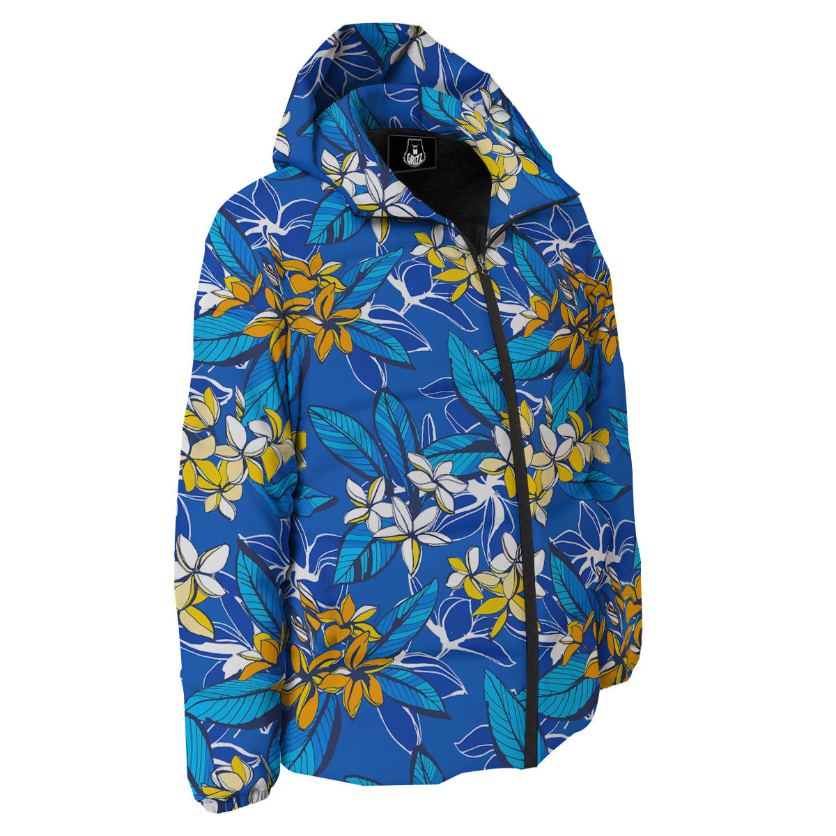 Plumeria Flower Yellow And White Blue Print Pattern Down Jacket-grizzshop