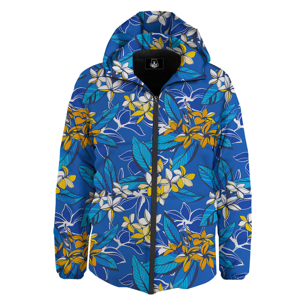 Plumeria Flower Yellow And White Blue Print Pattern Down Jacket-grizzshop