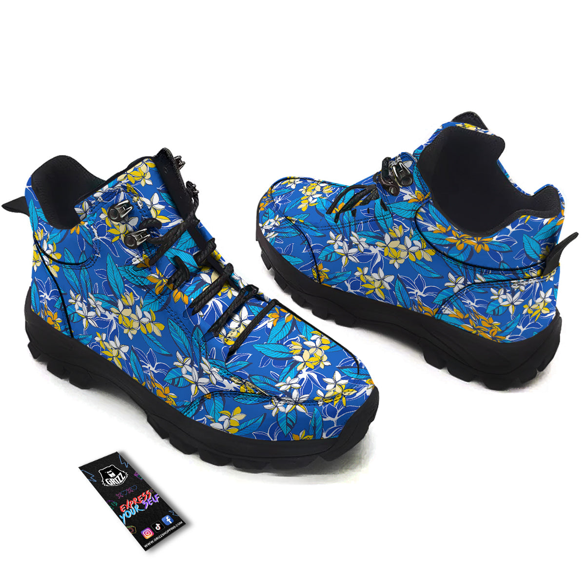 Plumeria Flower Yellow And White Blue Print Pattern Hiking Shoes-grizzshop