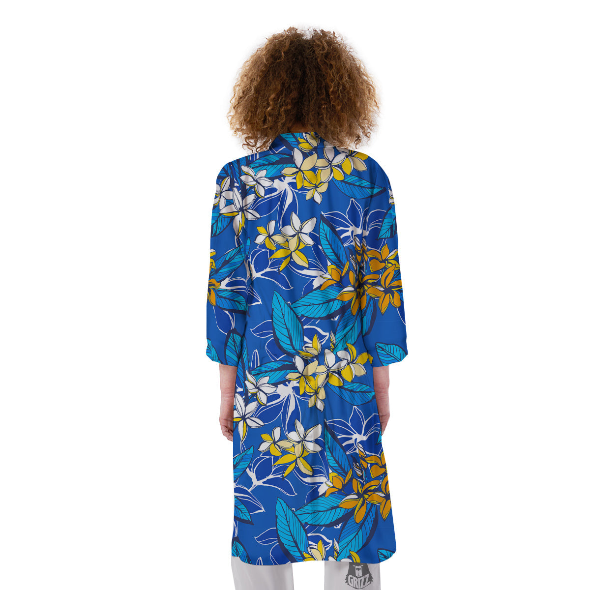 Plumeria Flower Yellow And White Blue Print Pattern Kimono-grizzshop