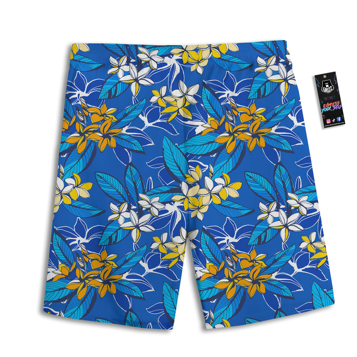 Plumeria Flower Yellow And White Blue Print Pattern Men's Athletic Shorts