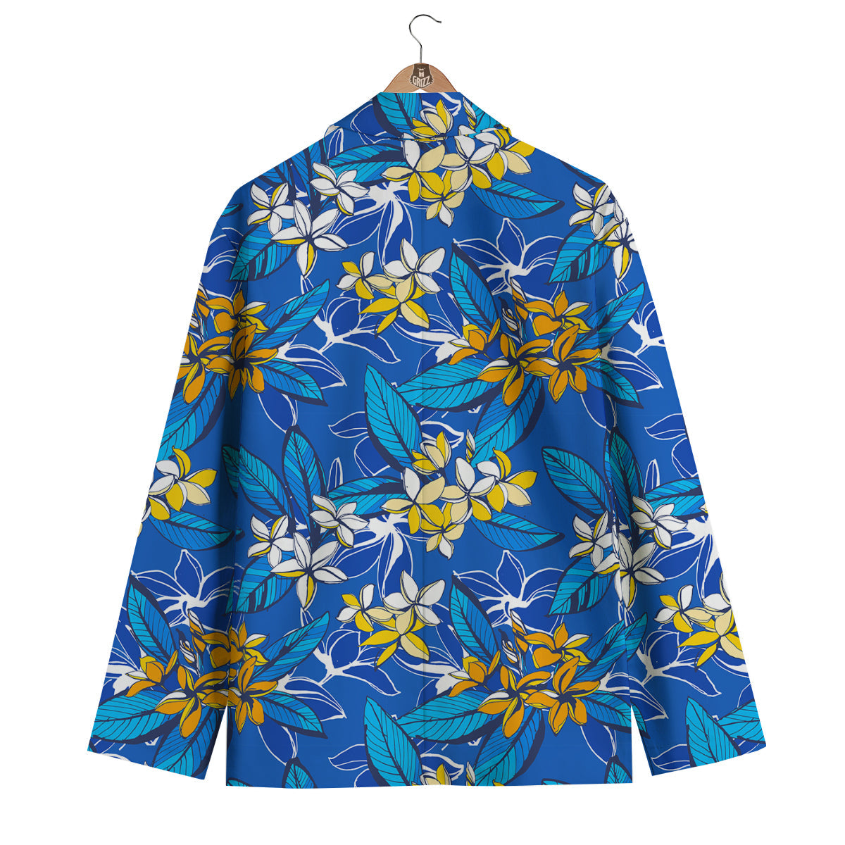 Plumeria Flower Yellow And White Blue Print Pattern Men's Blazer-grizzshop