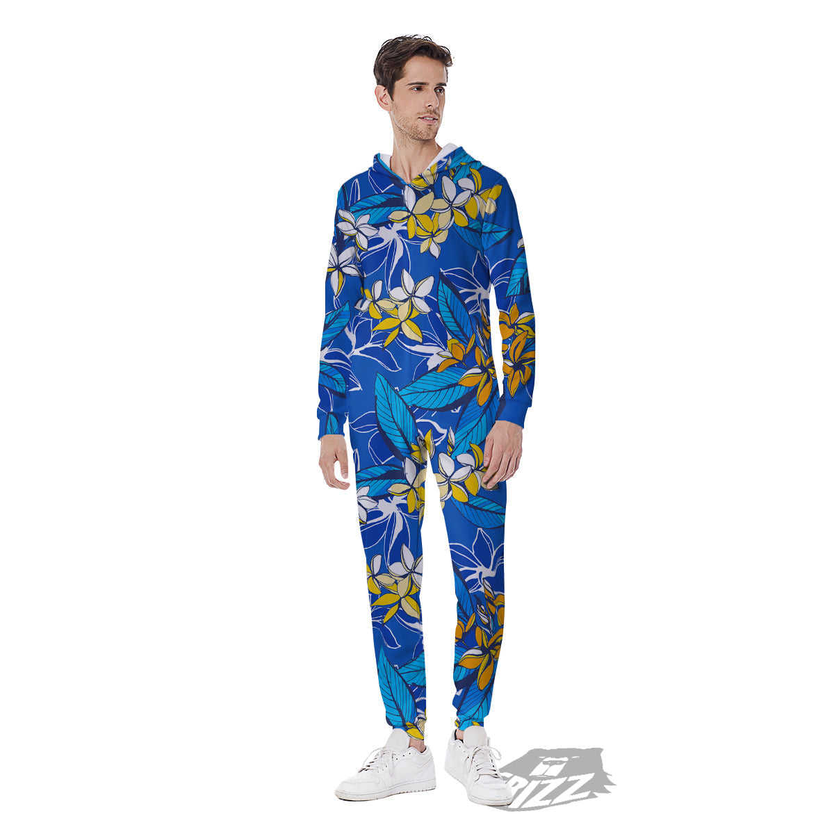 Plumeria Flower Yellow And White Blue Print Pattern Men's Jumpsuit-grizzshop