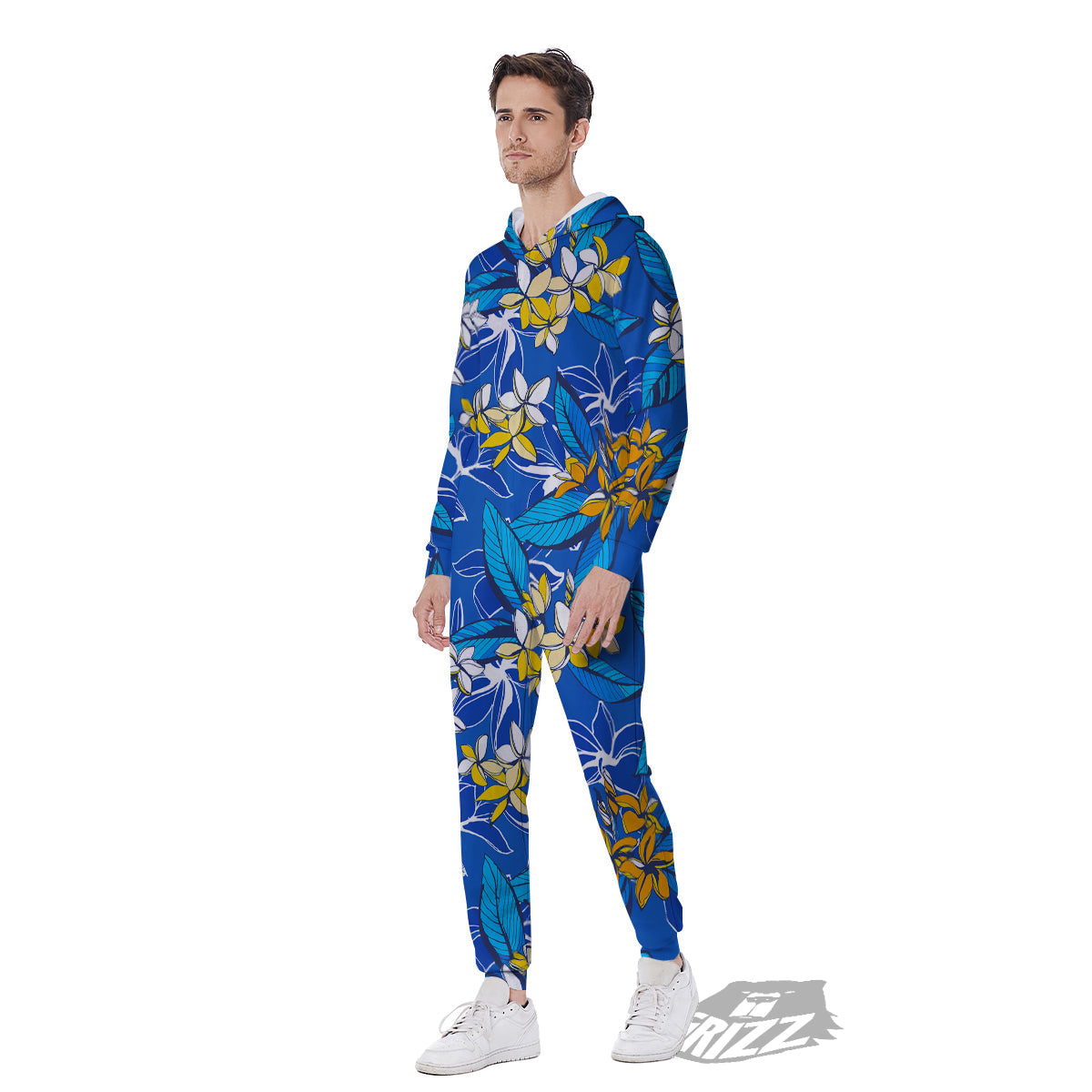 Plumeria Flower Yellow And White Blue Print Pattern Men's Jumpsuit-grizzshop