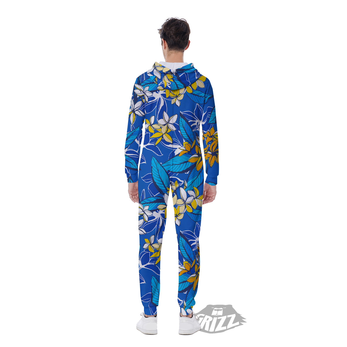 Plumeria Flower Yellow And White Blue Print Pattern Men's Jumpsuit-grizzshop