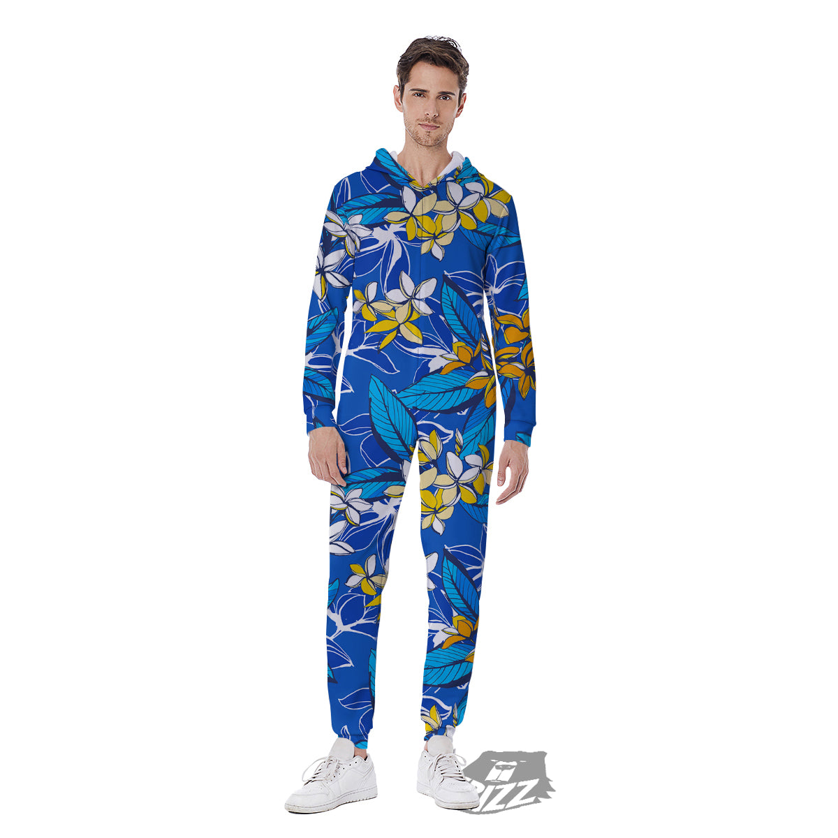 Plumeria Flower Yellow And White Blue Print Pattern Men's Jumpsuit-grizzshop