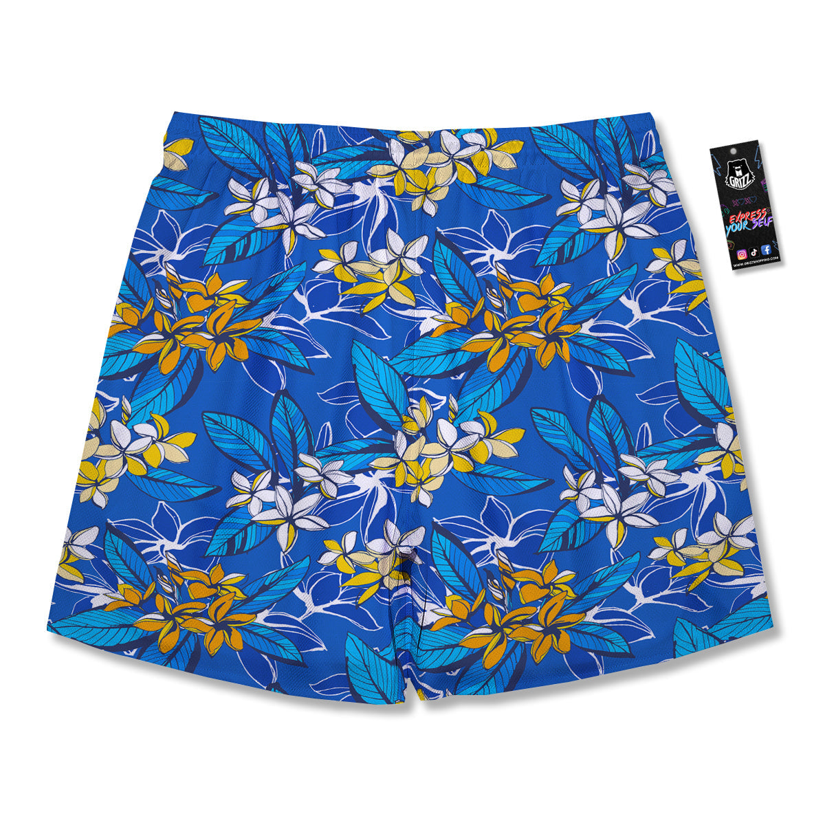 Plumeria Flower Yellow And White Blue Print Pattern Men's Running Shorts-grizzshop