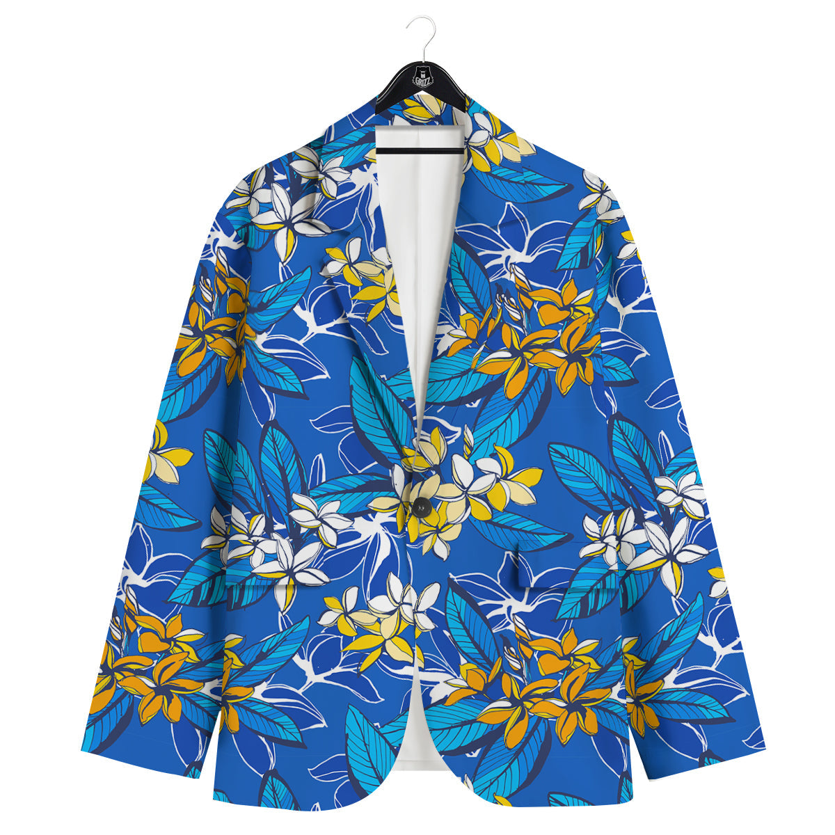 Plumeria Flower Yellow And White Blue Print Pattern Men's Sport Coat-grizzshop