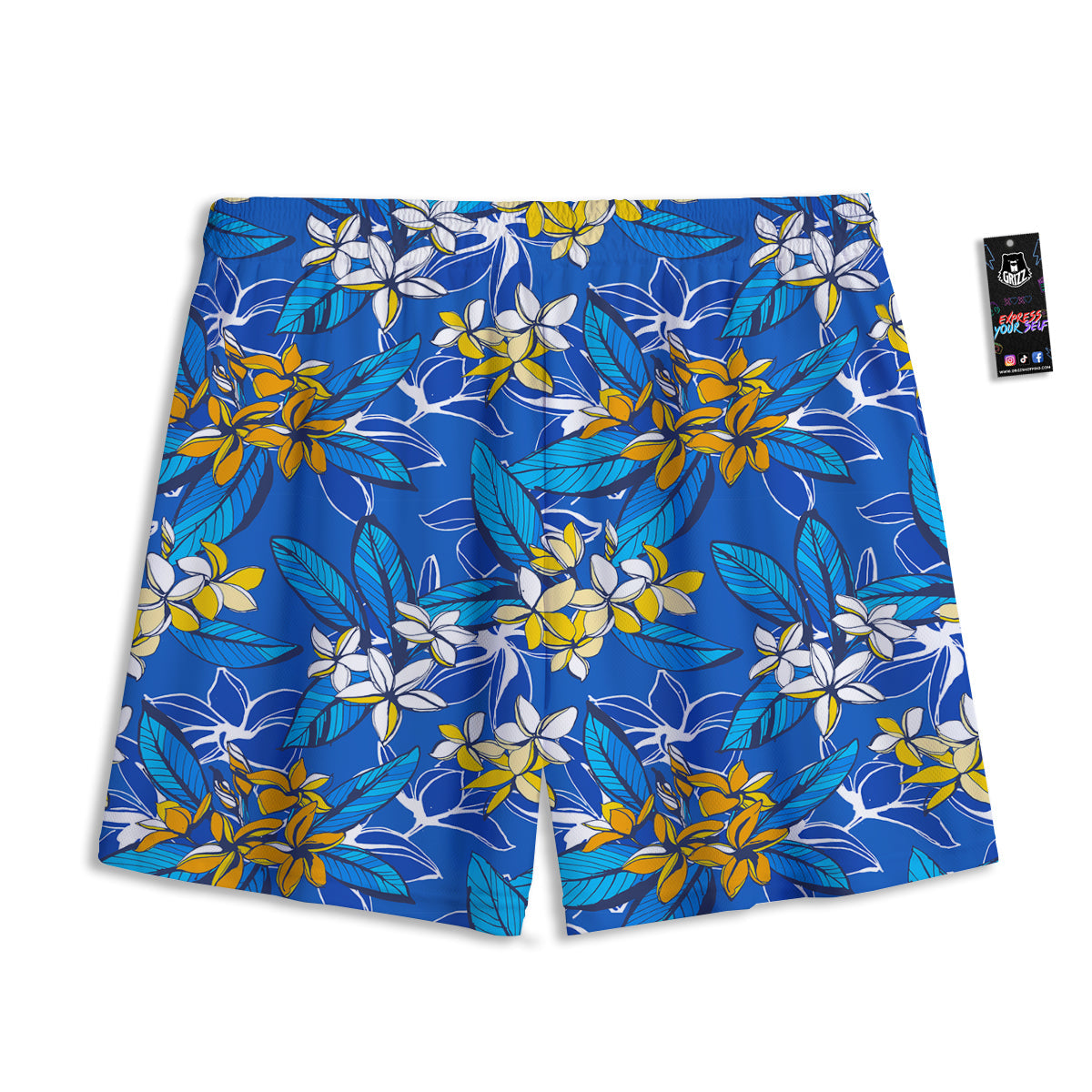 Plumeria Flower Yellow And White Blue Print Pattern Mesh Shorts