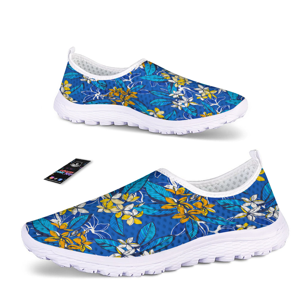 Plumeria Flower Yellow And White Blue Print Pattern Nurse Shoes-grizzshop