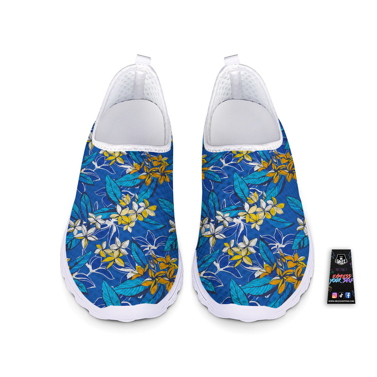 Plumeria Flower Yellow And White Blue Print Pattern Nurse Shoes-grizzshop