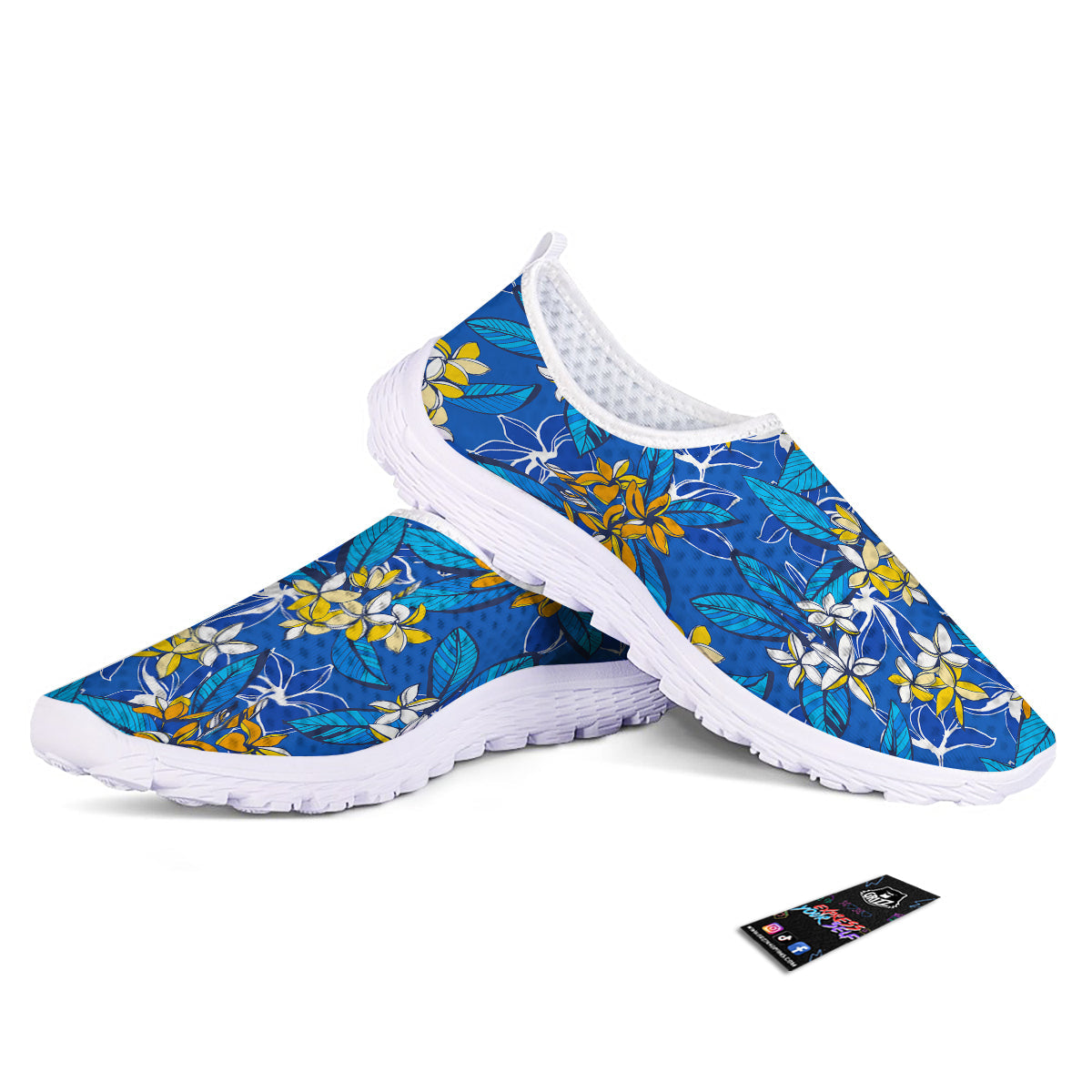 Plumeria Flower Yellow And White Blue Print Pattern Nurse Shoes-grizzshop