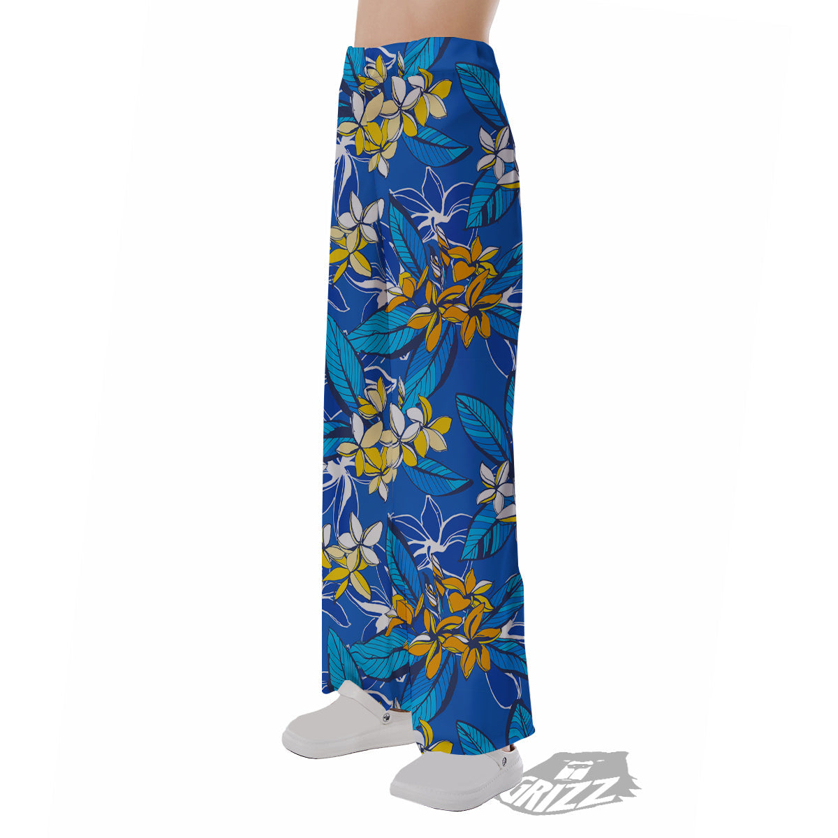 Plumeria Flower Yellow And White Blue Print Pattern Pajama Pants-grizzshop