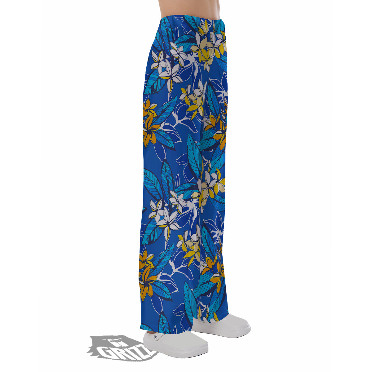 Plumeria Flower Yellow And White Blue Print Pattern Pajama Pants-grizzshop