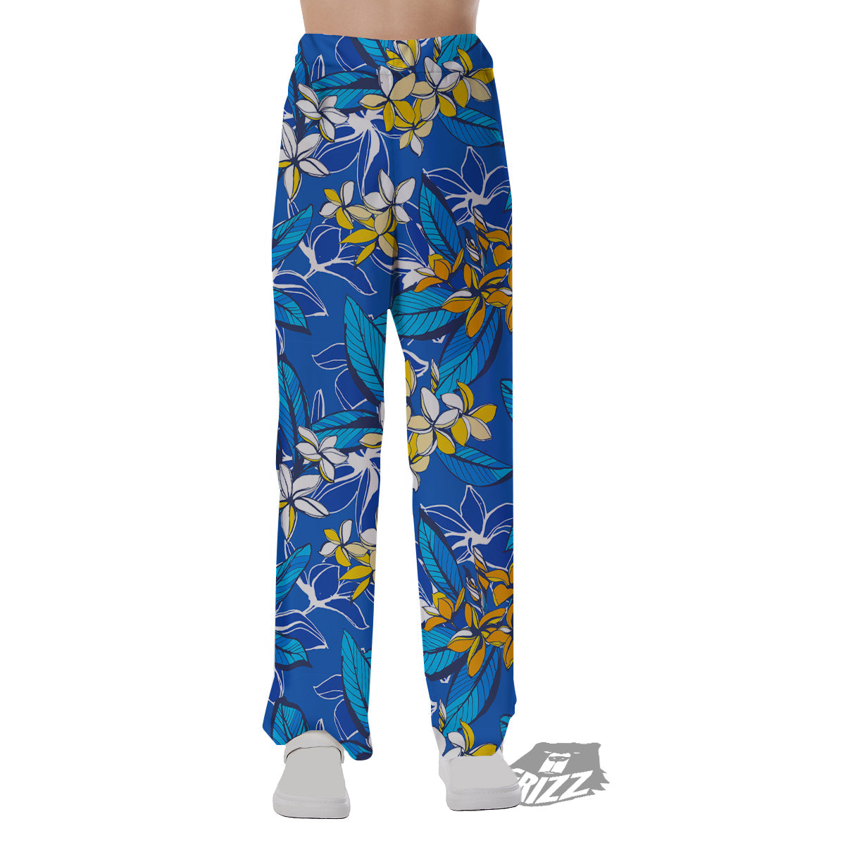 Plumeria Flower Yellow And White Blue Print Pattern Pajama Pants-grizzshop