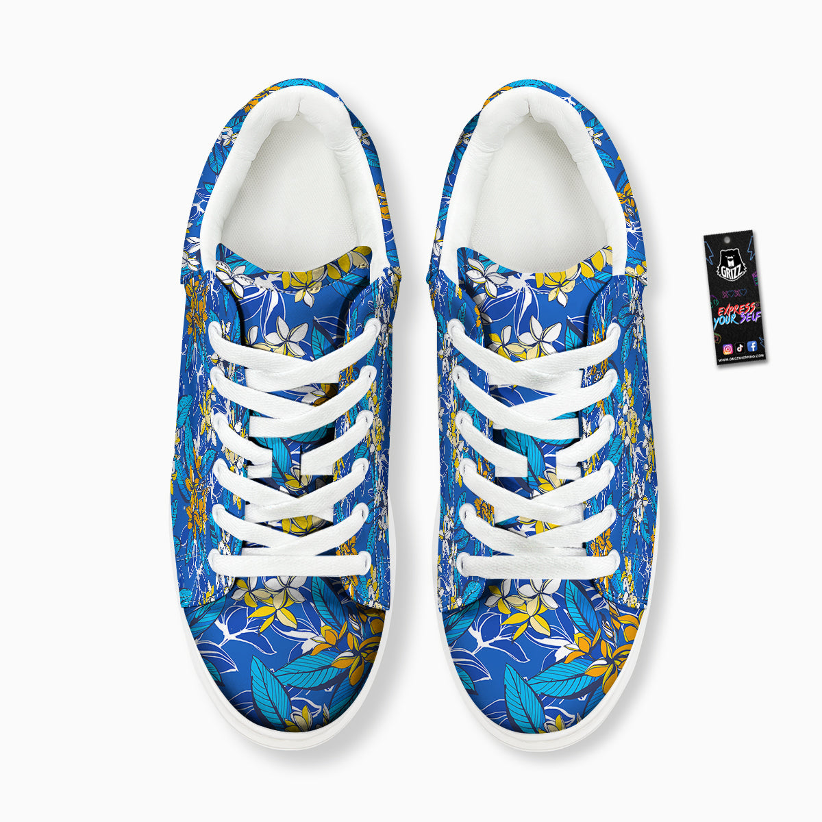 Plumeria Flower Yellow And White Blue Print Pattern Platform Shoes-grizzshop