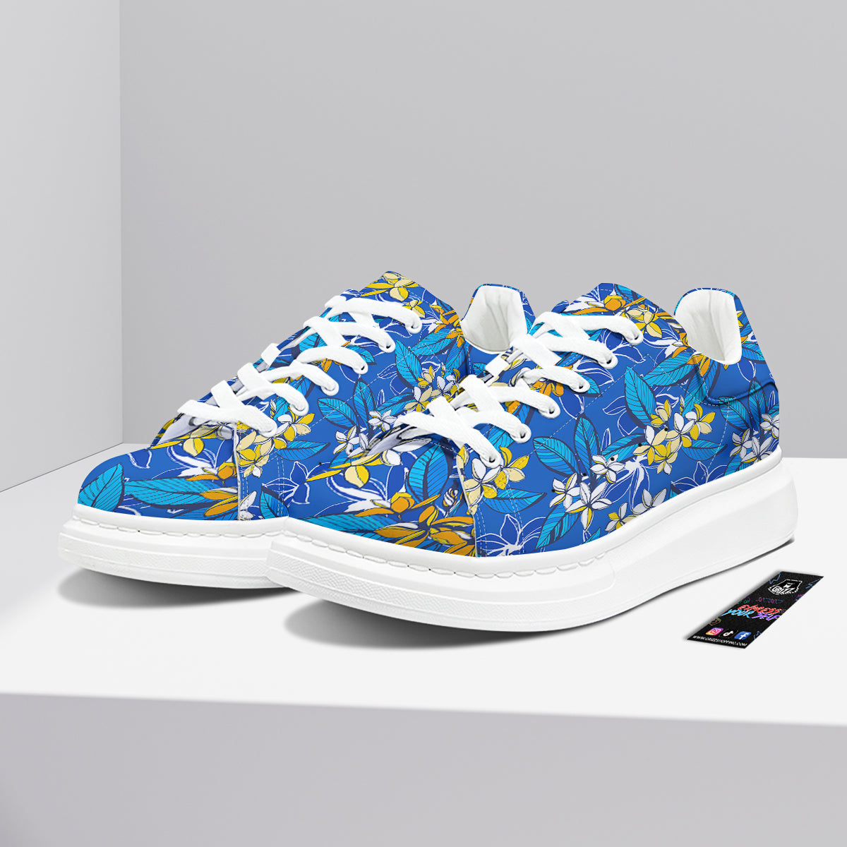 Plumeria Flower Yellow And White Blue Print Pattern Platform Shoes-grizzshop