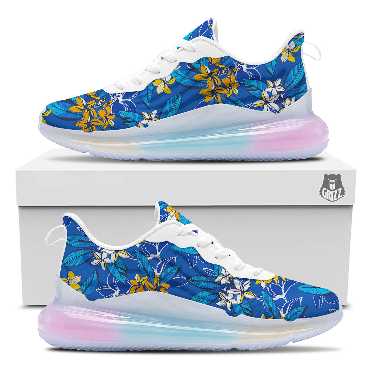 Plumeria Flower Yellow And White Blue Print Pattern Running Sneakers-grizzshop