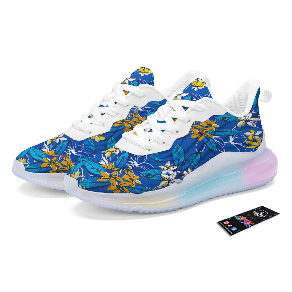Plumeria Flower Yellow And White Blue Print Pattern Running Sneakers-grizzshop