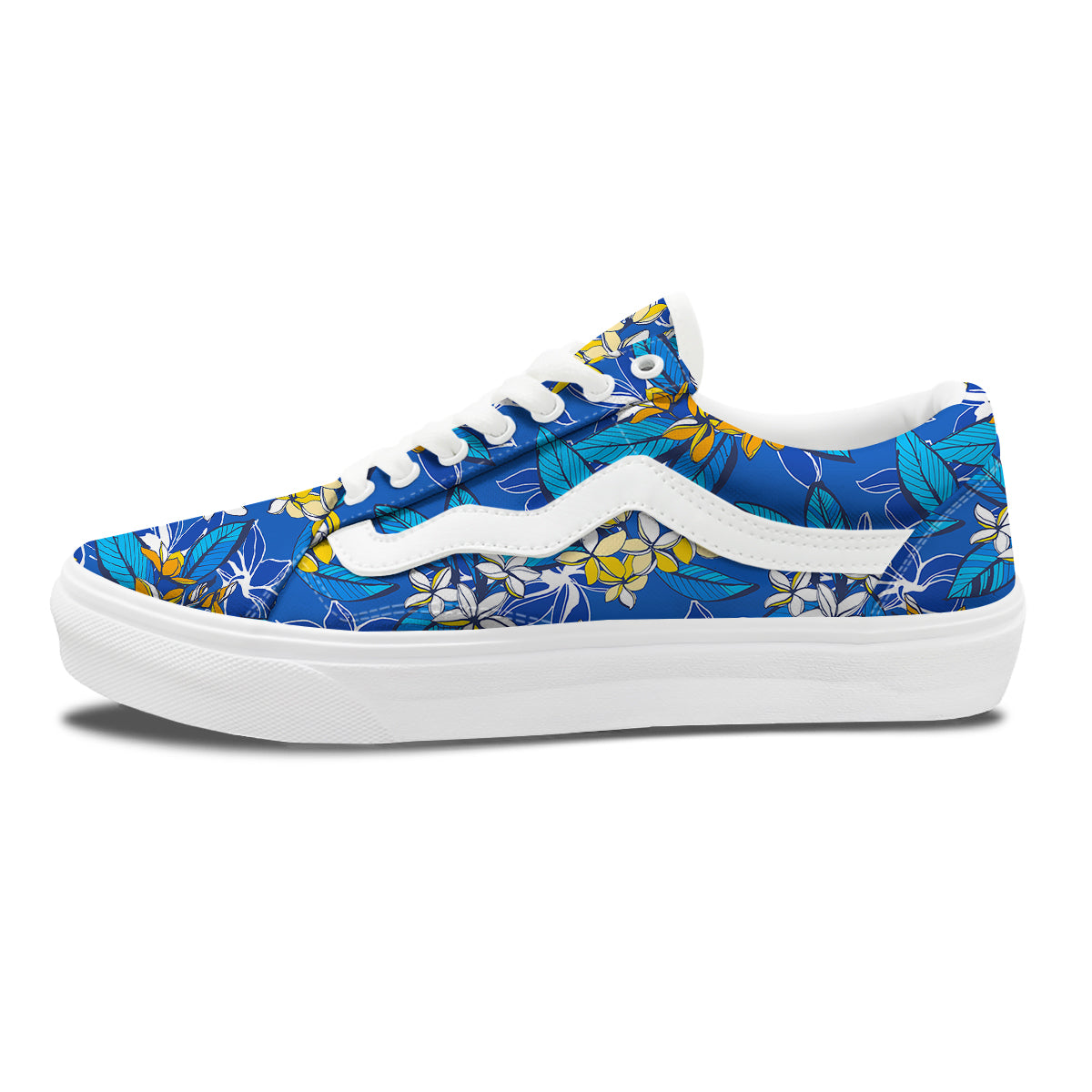 Plumeria Flower Yellow And White Blue Print Pattern Skate Shoes-grizzshop