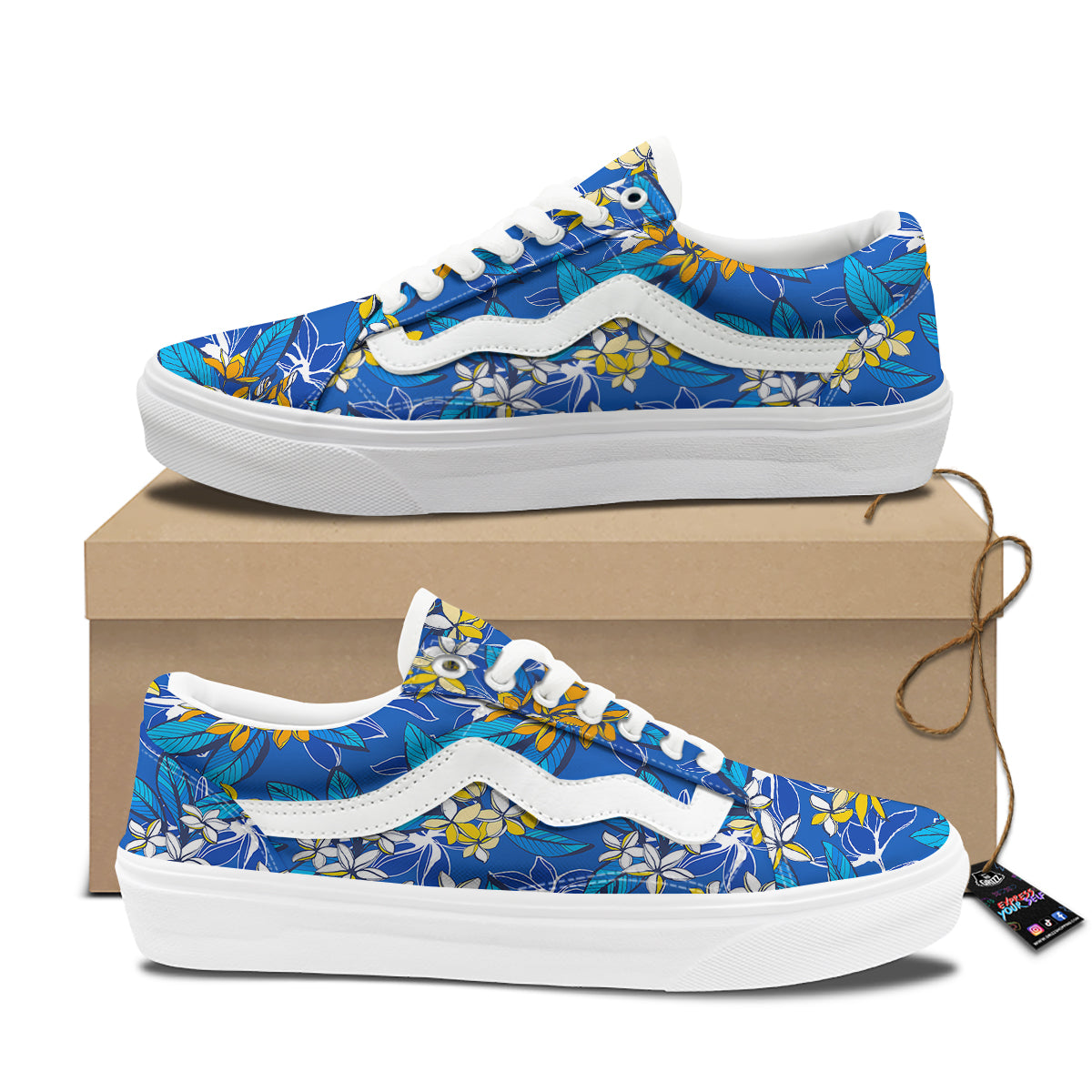 Plumeria Flower Yellow And White Blue Print Pattern Skate Shoes-grizzshop