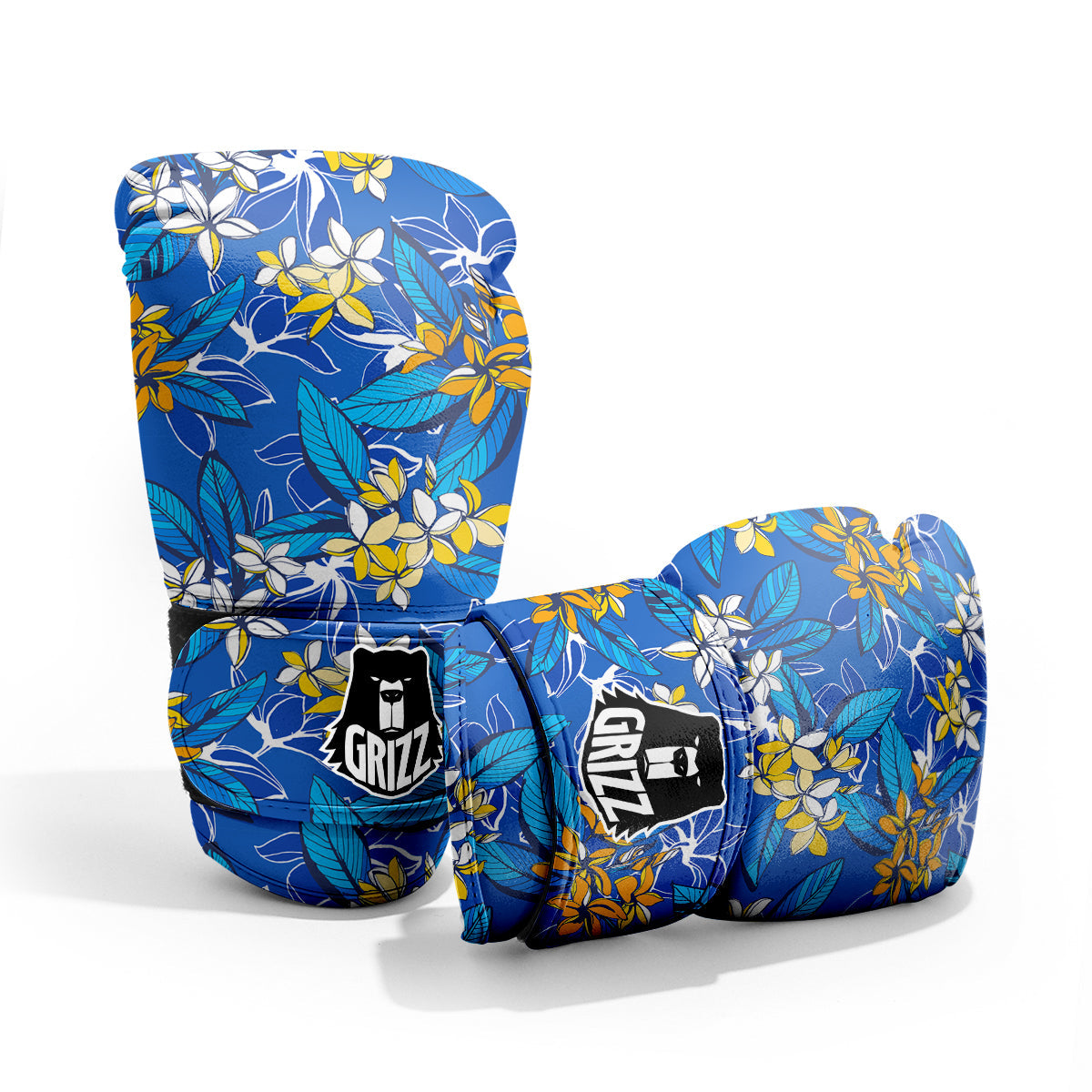 Plumeria Flower Yellow And White Blue Print Pattern Pro Boxing Glove
