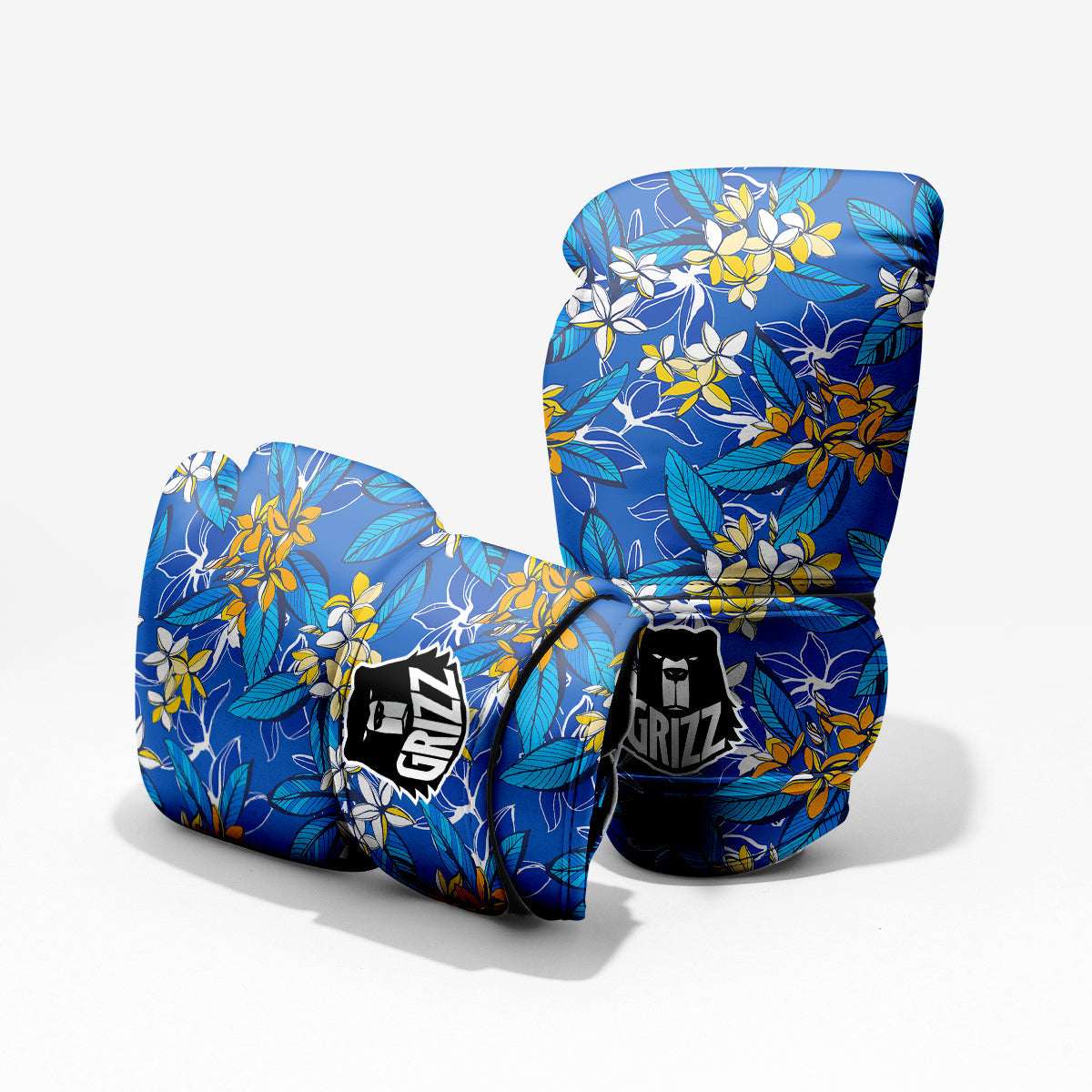 Plumeria Flower Yellow And White Blue Print Pattern Pro Boxing Glove