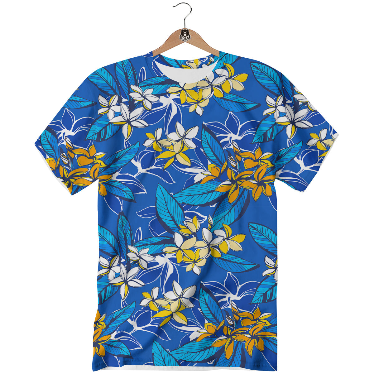 Plumeria Flower Yellow And White Blue Print Pattern T-Shirt-grizzshop