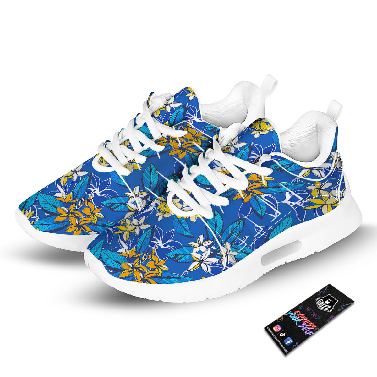 Plumeria Flower Yellow And White Blue Print Pattern Tennis Shoes-grizzshop