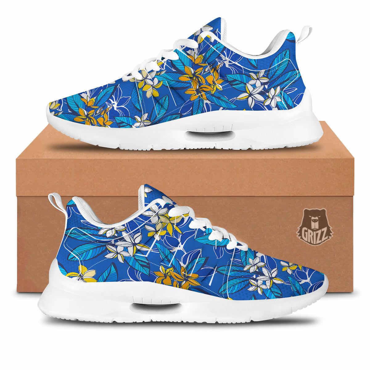 Plumeria Flower Yellow And White Blue Print Pattern Tennis Shoes-grizzshop