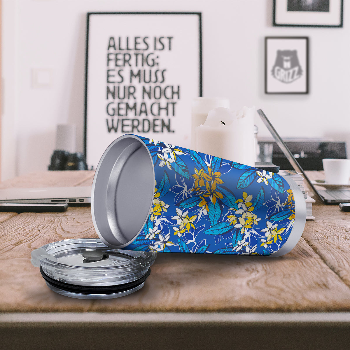 Plumeria Flower Yellow And White Blue Print Pattern Tumbler-grizzshop