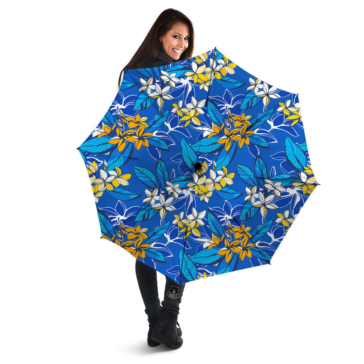 Plumeria Flower Yellow And White Blue Print Pattern Umbrella-grizzshop