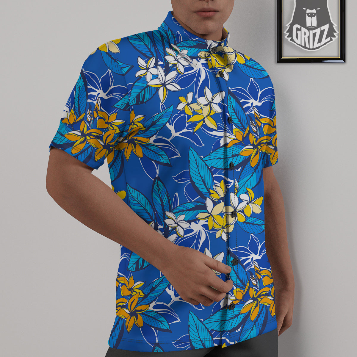 Plumeria Flower Yellow And White Blue Print Pattern Untucked Shirts-grizzshop