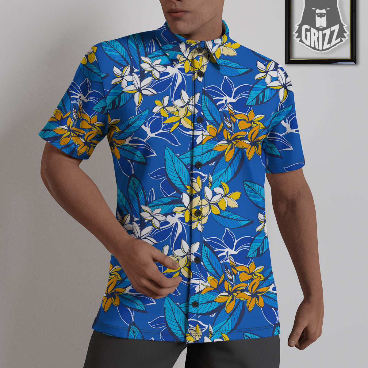Plumeria Flower Yellow And White Blue Print Pattern Untucked Shirts-grizzshop