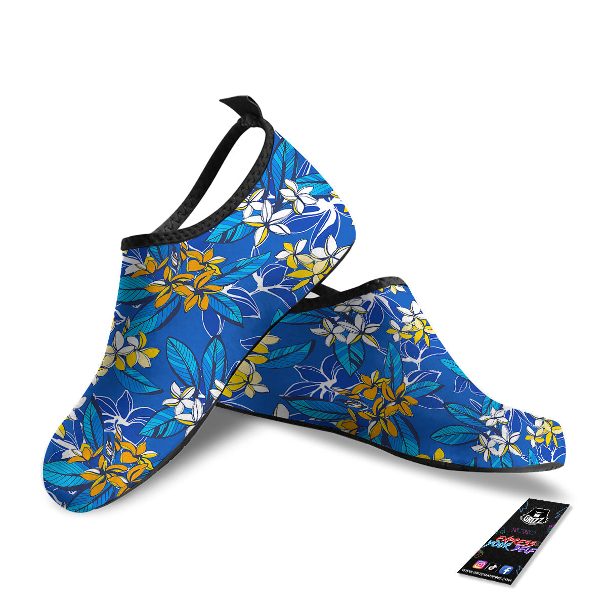 Plumeria Flower Yellow And White Blue Print Pattern Water Shoes-grizzshop