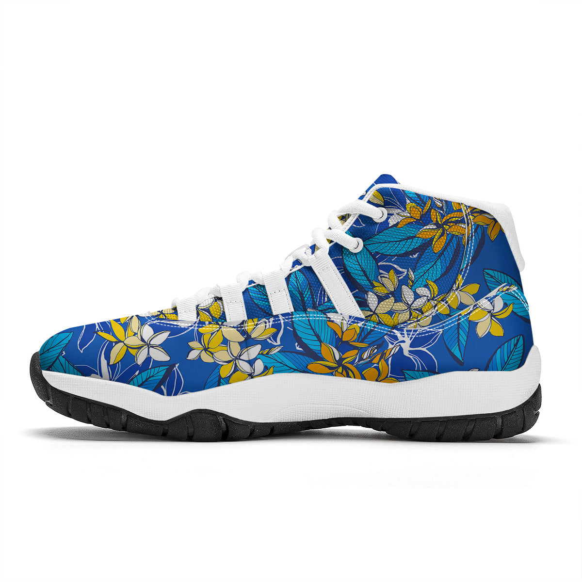 Plumeria Flower Yellow And White Blue Print Pattern White Bball Shoes-grizzshop