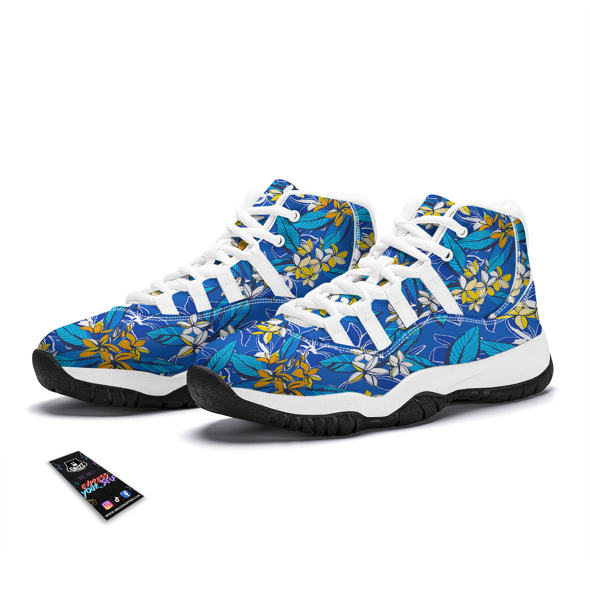 Plumeria Flower Yellow And White Blue Print Pattern White Bball Shoes-grizzshop