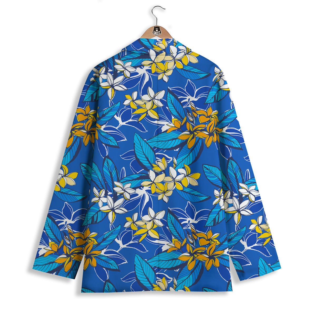 Plumeria Flower Yellow And White Blue Print Pattern Women's Blazer-grizzshop