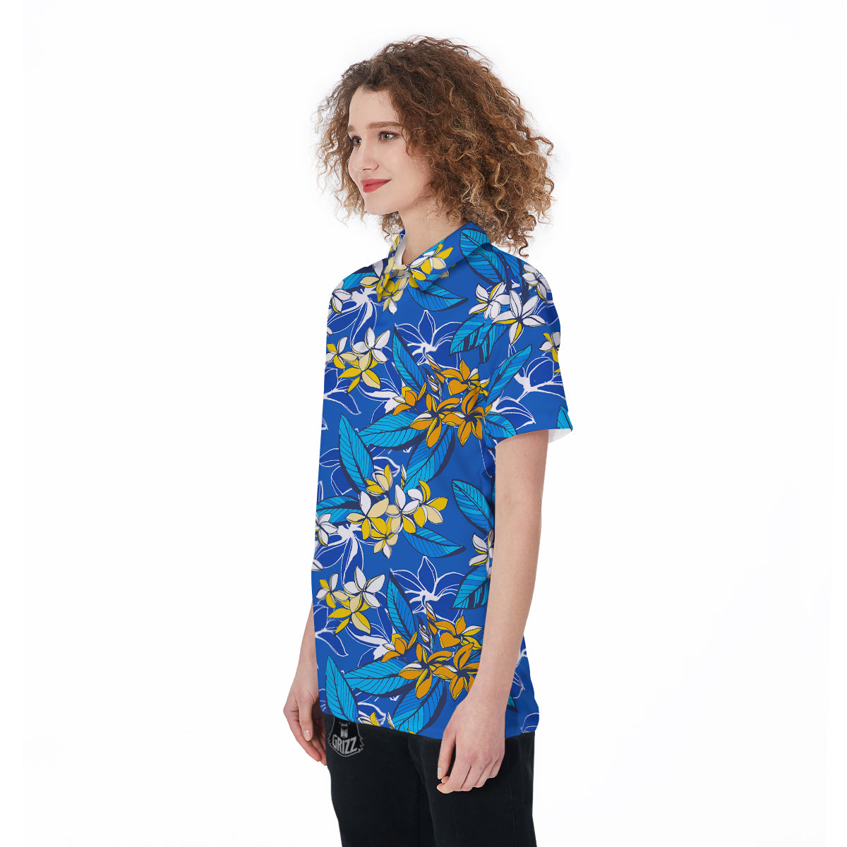 Plumeria Flower Yellow And White Blue Print Pattern Women's Golf Shirts-grizzshop