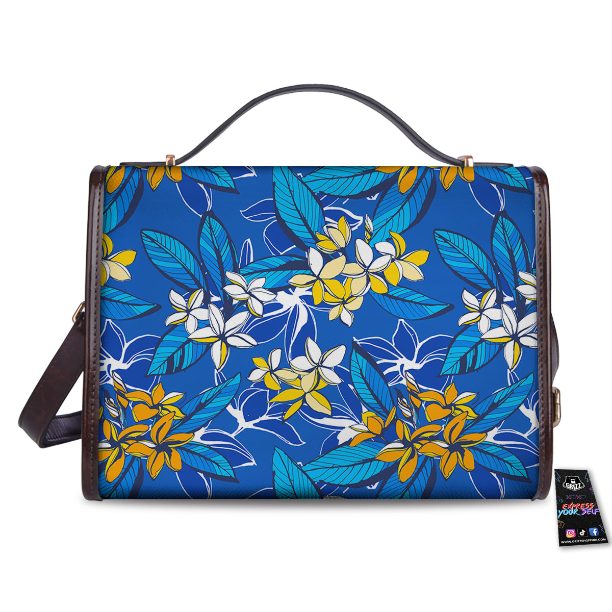 Plumeria Flower Yellow And White Blue Print Pattern Women's Satchel Bag-grizzshop