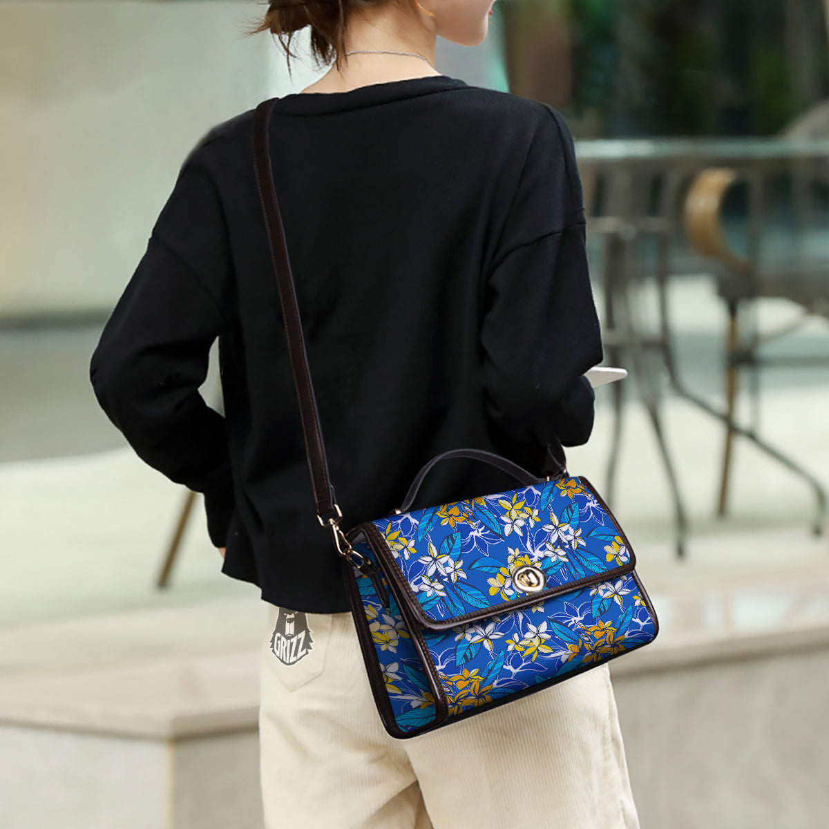 Plumeria Flower Yellow And White Blue Print Pattern Women's Satchel Bag-grizzshop