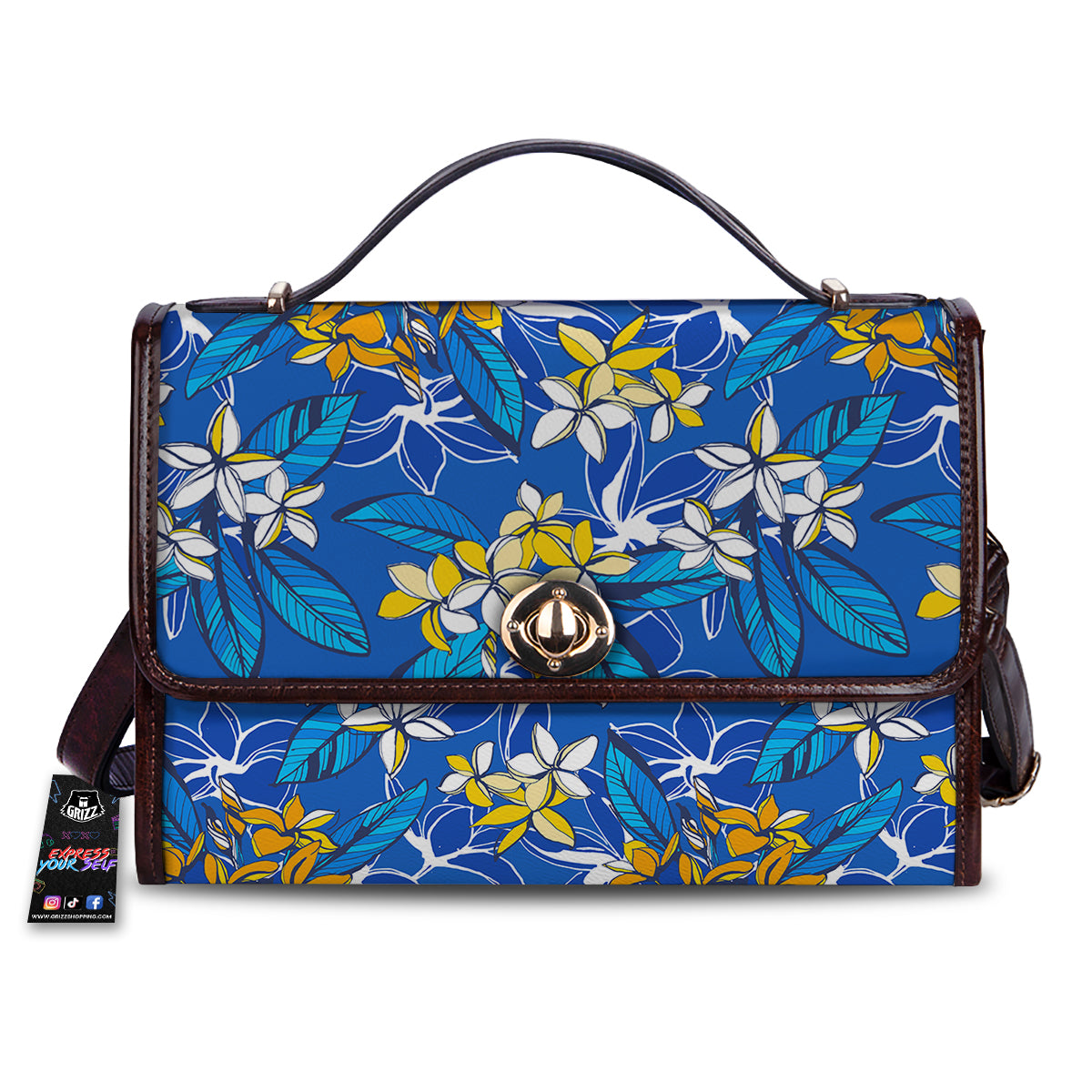 Plumeria Flower Yellow And White Blue Print Pattern Women's Satchel Bag-grizzshop